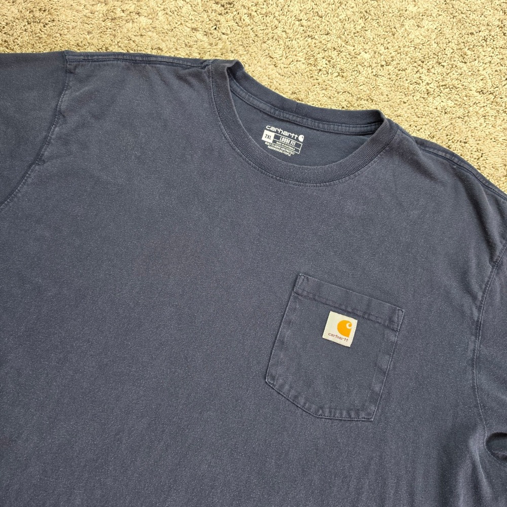 Carhartt Pocket T-Shirt Mens 2XL Blue Loose Fit Outdoor Work Casual K87-M Adult
